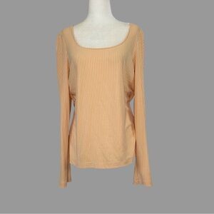 ❤️ L ❤️ Anthro Top Ribbed Low Cut Scoop Neck Puffed Sleeves